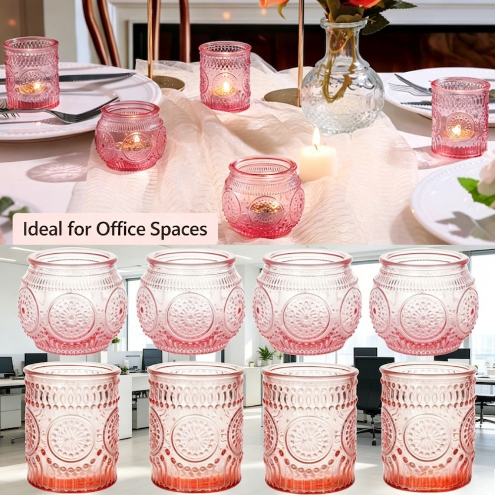 Candle Making Glass - Vintage Kabartmalı Cam Tealight Mumluklar Silindirik